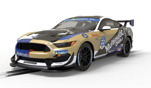 Detailed Scalextric Ford Mustang GT4 '21 car in Canada livery, designed for thrilling slot car racing experiences.