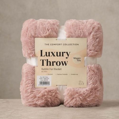 Pet Luxury Throw Bubble Fur Waggin’ Tails Dusty Pink 88 x 120cm