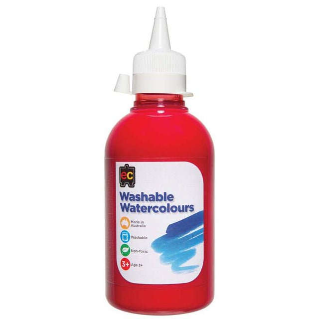 Washable, non-toxic 250ml red watercolour paint from EC, perfect for safe and vibrant artwork.