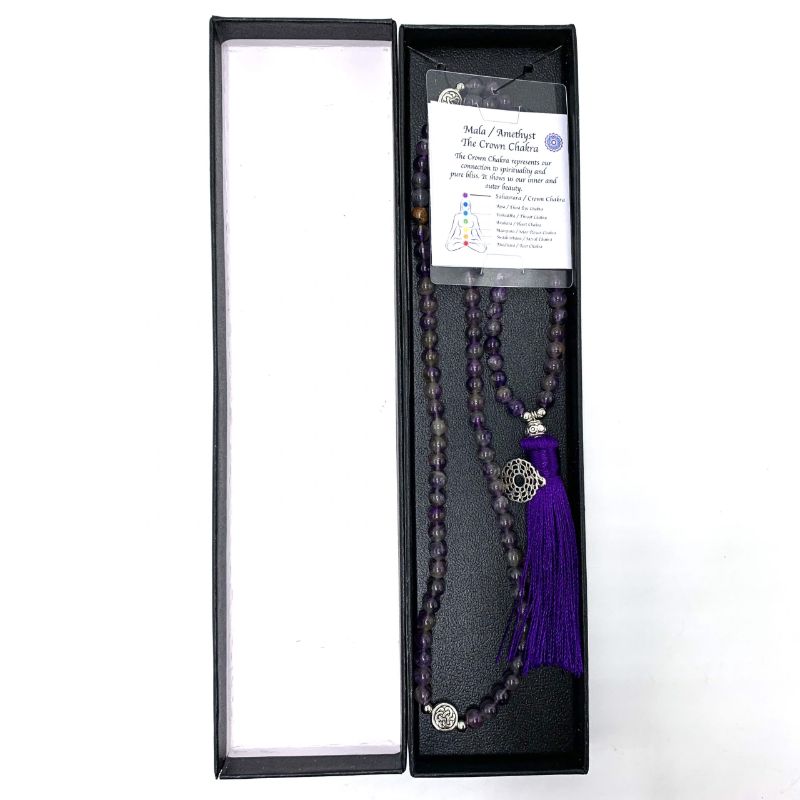 Mala Beads - Amethyst with Crown Chakra Charm (70cm)