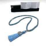 Mala Beads - Aquamarine with Throat Chakra Charm (70cm)