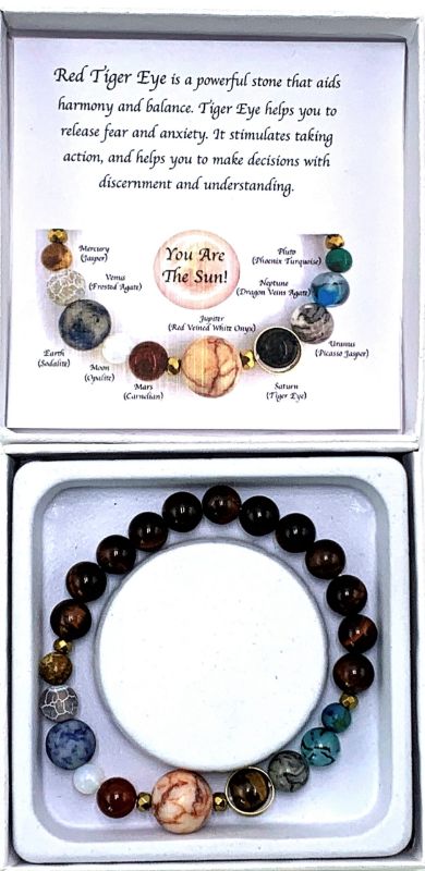 Red Tiger Eye Solar System Bracelet, 7cm, featuring polished stones that promote grounding energy and stylish elegance.