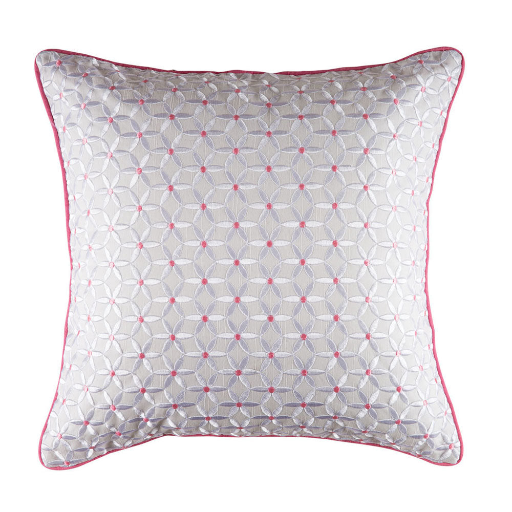 Cushion Daisy Pink by KAS, 43x43 cm, features thick cotton and elegant floral embroidery for stylish comfort.