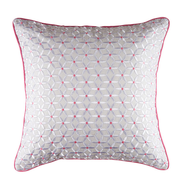 Cushion Daisy Pink by KAS, 43x43 cm, features thick cotton and elegant floral embroidery for stylish comfort.