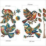 Colorful patchwork bird fabric wall decals, eco-friendly, easy to apply and reposition, perfect for brightening any room.