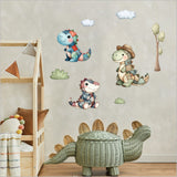 Colorful patchwork dinosaur wall decals, eco-friendly and reusable, perfect for transforming children's rooms with a playful touch.