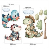 Colorful Patchwork Dino fabric wall decals, ideal for kids' rooms; eco-friendly, easy to apply, and repositionable.