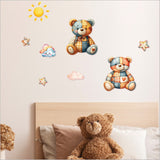 Adorable brown teddy bear wall decal made from eco-friendly fabric, perfect for decorating children's rooms.