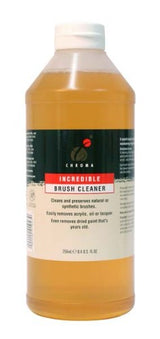 Acrylic paint brush cleaner in a 1L bottle, effectively removes paint and preserves brush quality for artists and students.