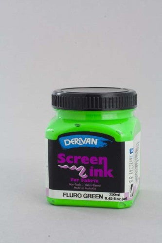 Vibrant 250ml fluorescent green screen ink, ideal for safe fabric printing and tie-dye projects, non-toxic and water-based.