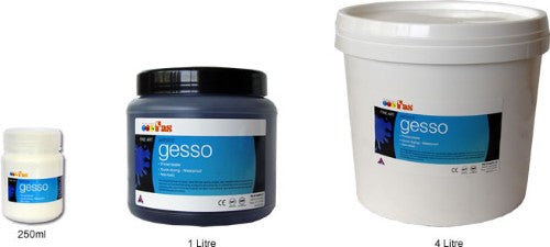 Fas Gesso Primer 4ltr: fast-drying, waterproof primer for smooth canvas, linen, or board preparation before painting.