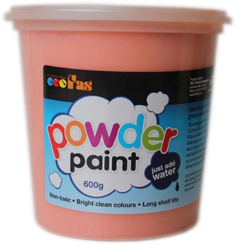 Vibrant orange FAS School Tempera Powder in a wide-mouthed jar, perfect for creative projects and safe for kids aged 2+.