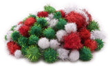 Craft - Pom Poms Xmas Glitter Assorted Size 150p