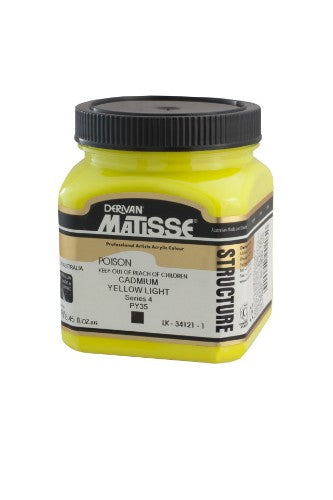 Vibrant 250ml Matisse Structure Acrylic Paint in Cad Yellow Light S4, ideal for textured effects and versatile application.