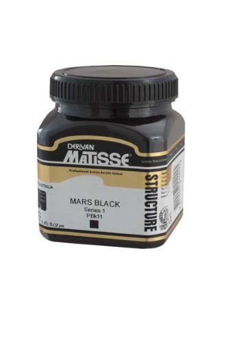 250ml Matisse Structure Acrylic Paint in Mars Black S1, perfect for vibrant textures and impasto techniques.