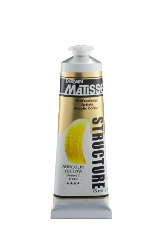 Vibrant 75ml tube of Matisse Structure Acrylic Paint in Aureolin Yellow S7, perfect for texture and impasto techniques.