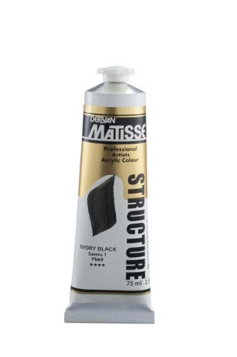 Matisse Structure 75ml Ivory Black acrylic paint, featuring rich pigmentation for textured and versatile applications.