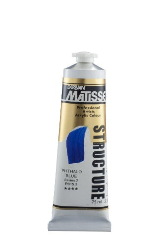 Matisse Strong Structure 75ml Acrylic Paint in Phthalo Blue, known for its vibrant color and creamy texture for impasto effects.