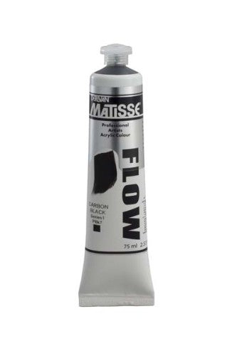 Matisse Flow 75ml Acrylic Paint in Carbon Black S1, perfect for smooth brushwork and airbrush techniques.