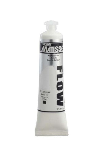 White acrylic paint in a 75ml bottle, designed for smooth, flowing brushwork and detailed airbrush techniques.