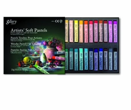 Gallery Soft Pastels Mpv-024 set featuring smooth, vibrant pastels, ideal for blending and layering in various artistic projects.