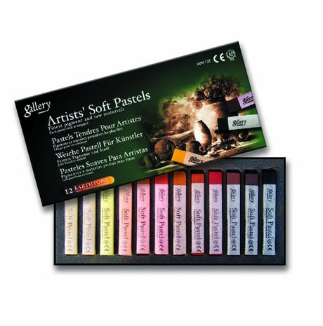 Artist Pastel Set with 12 earthy shades, perfect for blending and creating vibrant artwork on various surfaces.