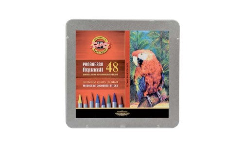 Premium set of 48 woodless water-soluble colored pencils for vibrant watercolor effects and smooth, detailed artwork.