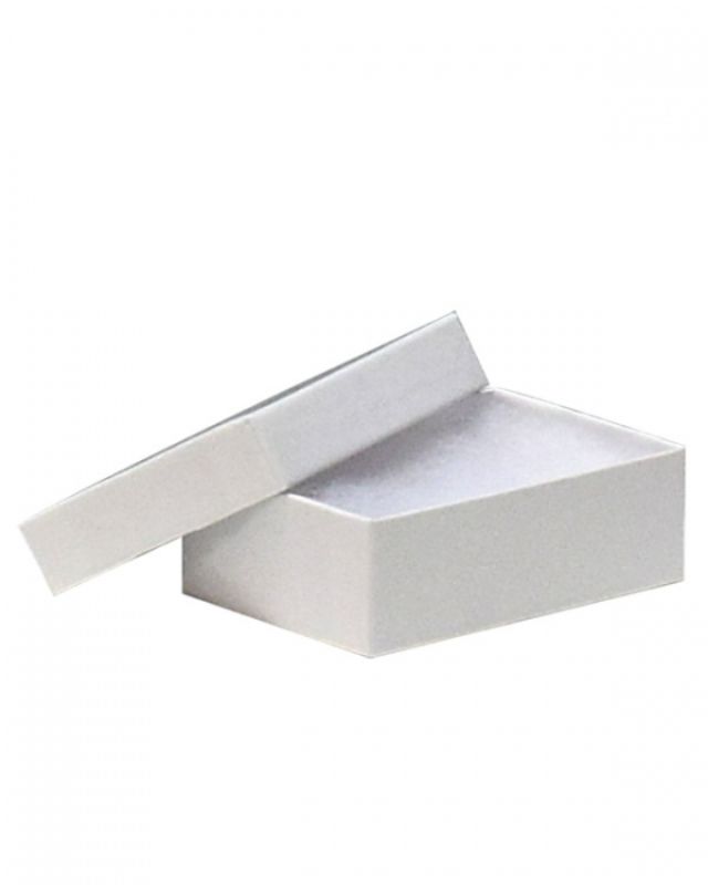 Elegant white gift boxes with cotton fill, measuring 54x79x25mm, made from 100% recycled heavy card, pack of 100.