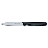 Victorinox 10cm wavy black paring knife with ergonomic handle, ideal for precision cutting of fruits and vegetables.