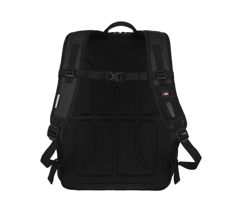 Victorinox Altmont laptop backpack in black, featuring padded laptop pocket, ergonomic straps, and multiple organizational compartments.