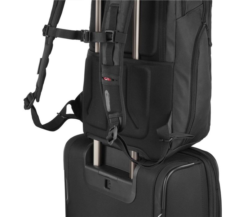 Victorinox Altmont Original Vertical Zip Backpack in Black, designed for laptops with ergonomic comfort and multiple organization pockets.