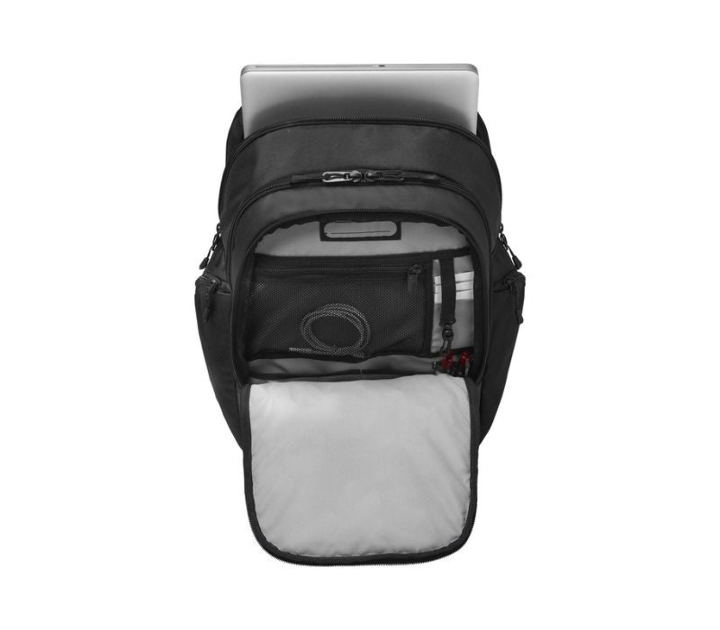 Victorinox Altmont vertical zip laptop backpack in black, featuring padded compartments and ergonomic comfort for daily use.