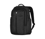 Victorinox Altmont Original Vertical Zip Backpack in black, featuring padded laptop pocket, storage compartments, and ergonomic design.