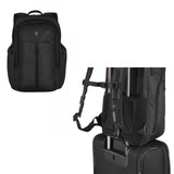 Victorinox Altmont vertical zip laptop backpack in black, featuring padded pockets, ergonomic straps, and versatile organization.