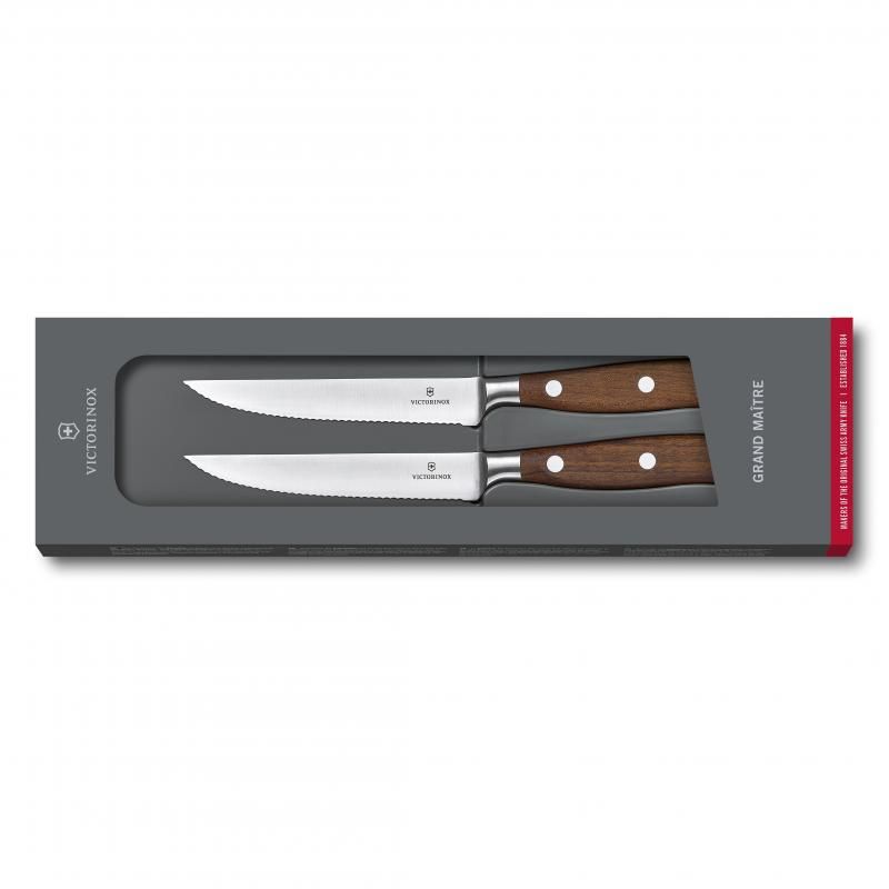 Alt text: Victorinox 2-piece steak knife set featuring ergonomic handles and balanced blades for effortless precision cutting.