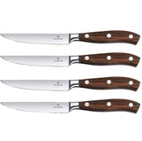 Elegant 4-piece steak knife set with ergonomic rosewood handles and sharp stainless steel blades for effortless slicing.