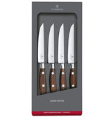 Victorinox Grand Maître Steak Knife Set features four elegant 12cm knives with ergonomic rosewood handles and sharp, full tang blades.