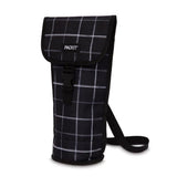 PackIt Freezable Napa Wine Bag in Black Grid, ideal for chilling wine bottles during outdoor events with a functional design.