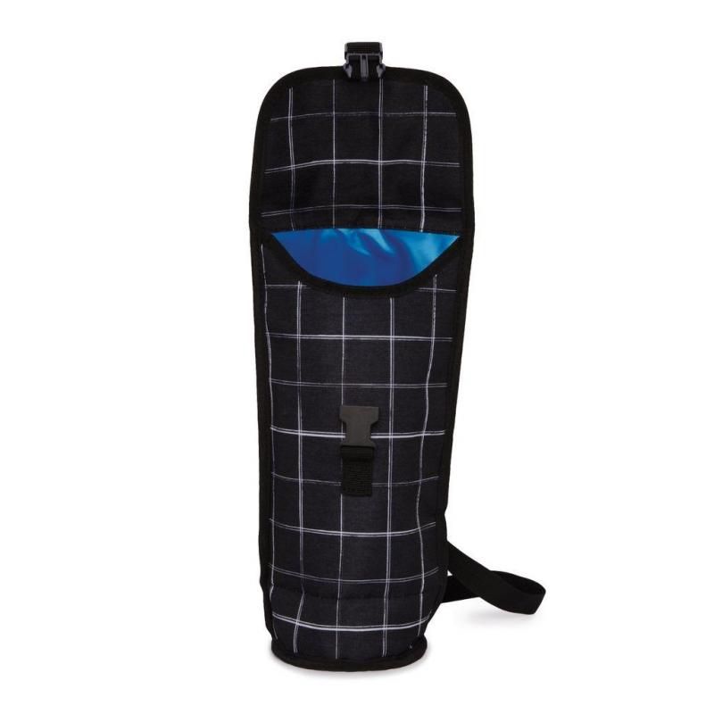 PackIt Freezable Napa Wine Bag in Black Grid, designed to chill wine bottles with gel-lined walls for outdoor enjoyment.