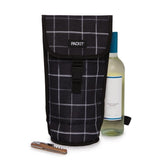 Black Grid PackIt Freezable Napa Wine Bag with gel-lined walls, perfect for keeping wine chilled on outdoor outings.