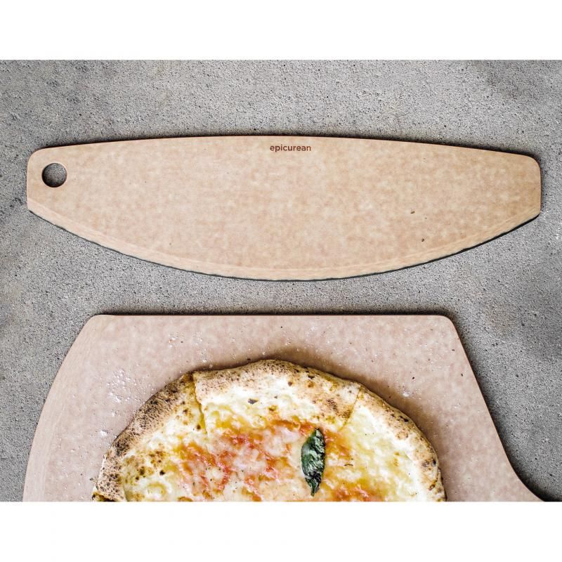 Natural Epicurean pizza cutter, 40x0.5 cm, features beveled edge for easy, precise slicing of any pizza style.