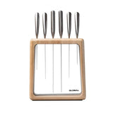 Global Hashira Knife Block set with 7 premium Cromova 18 stainless steel knives in an elegant maple design.