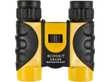 Compact yellow binoculars with 10x magnification, waterproof design, and fully coated optics for outdoor activities.