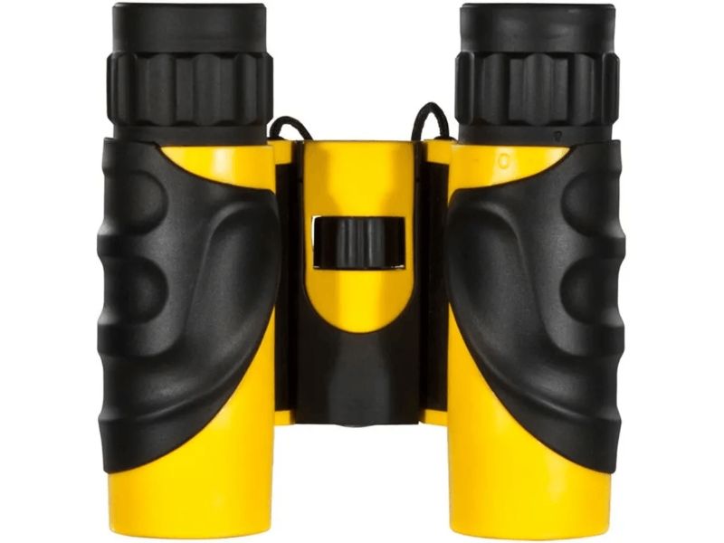Barska yellow waterproof binoculars with 10x magnification, ideal for outdoor activities, featuring ergonomic design and clear optics.