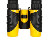 Barska yellow waterproof binoculars with 10x magnification, ideal for outdoor activities, featuring ergonomic design and clear optics.