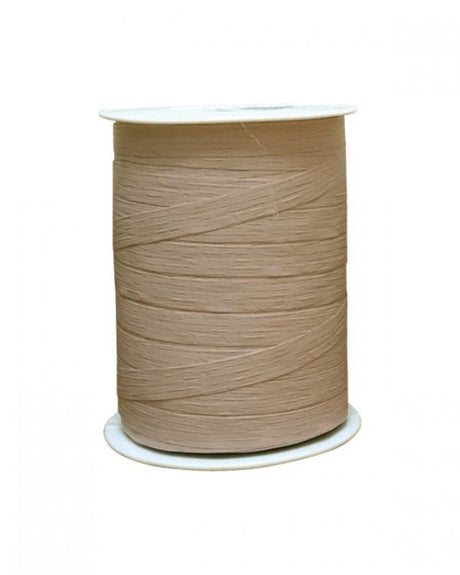 Beige matte curling ribbon, 10mm width and 250m length, ideal for gift wrapping and decorative purposes.