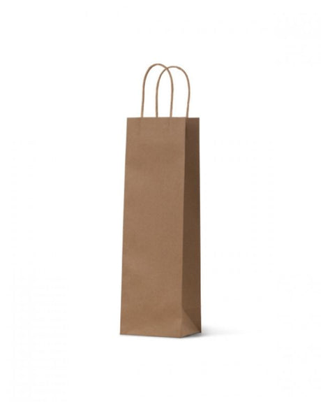 Brown Kraft Single Wine Bags with twist handles, perfect for gifting standard wine bottles; pack of 100 for special occasions.