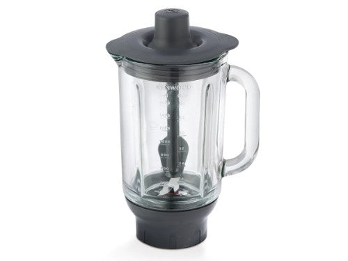 Thermoresist glass blender attachment for Kenwood, ideal for hot soups and smoothies, featuring a handy stir stick.