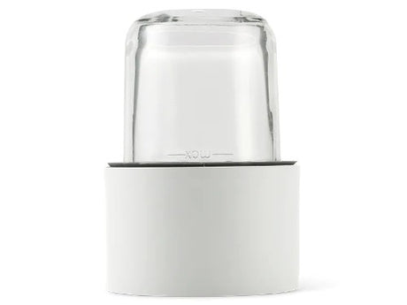 Compact Kenwood chopper with three glass jars, ideal for baby food, herbs, spices, and coffee grinding.