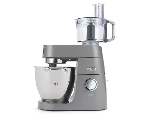 Food processor attachment for Kenwood; 2.4L Tritan bowl, knife blades, and slicing discs for versatile food preparation.